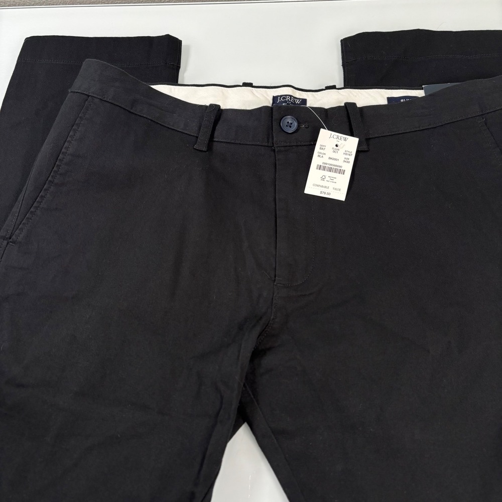 J.Crew Mens 34x30 Black Flex Slim Chino Pants New Stretch Cotton Trousers